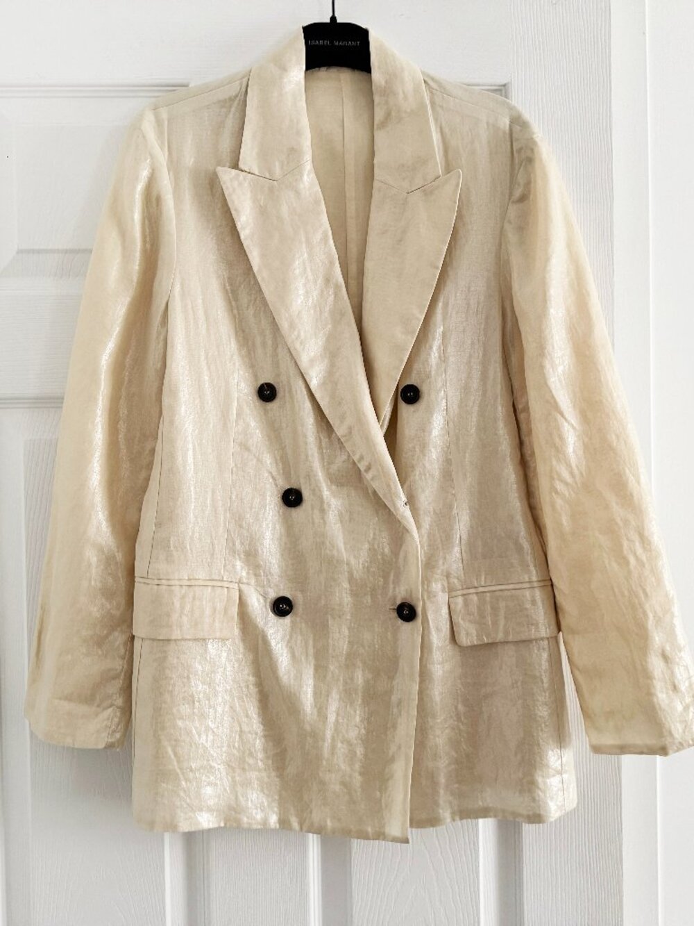 Brunello Cucinelli Double Breasted Blazer in Champagne, size 42 (like a US6)